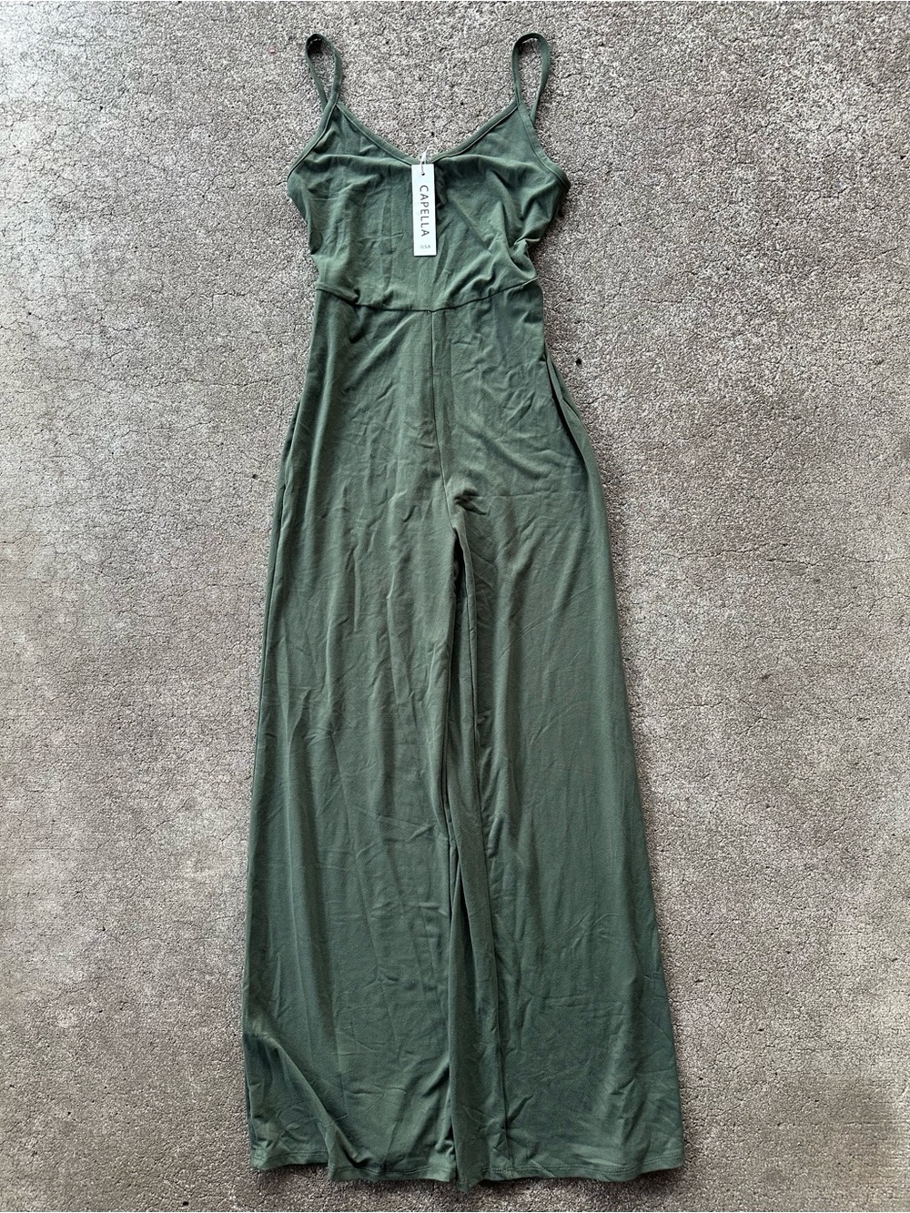 Capella Green Jersey Knit Spaghetti Strap Jumpsuit